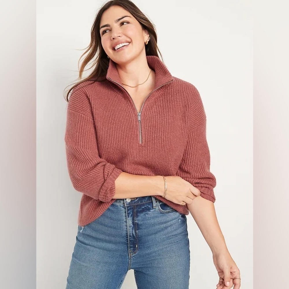 Old Navy Rib-Knit Quarter-Zip Sweater Spice Girl Size M NWT